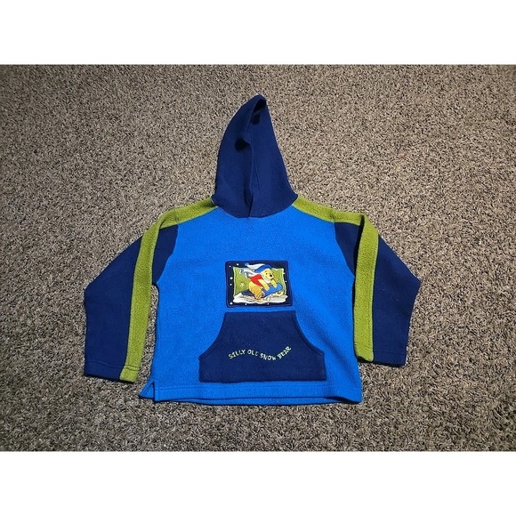 Vintage Disney Hoodie Kids 5/6 Fleece Winnie Pooh Blue Pullover Y2K - Picture 1 of 7